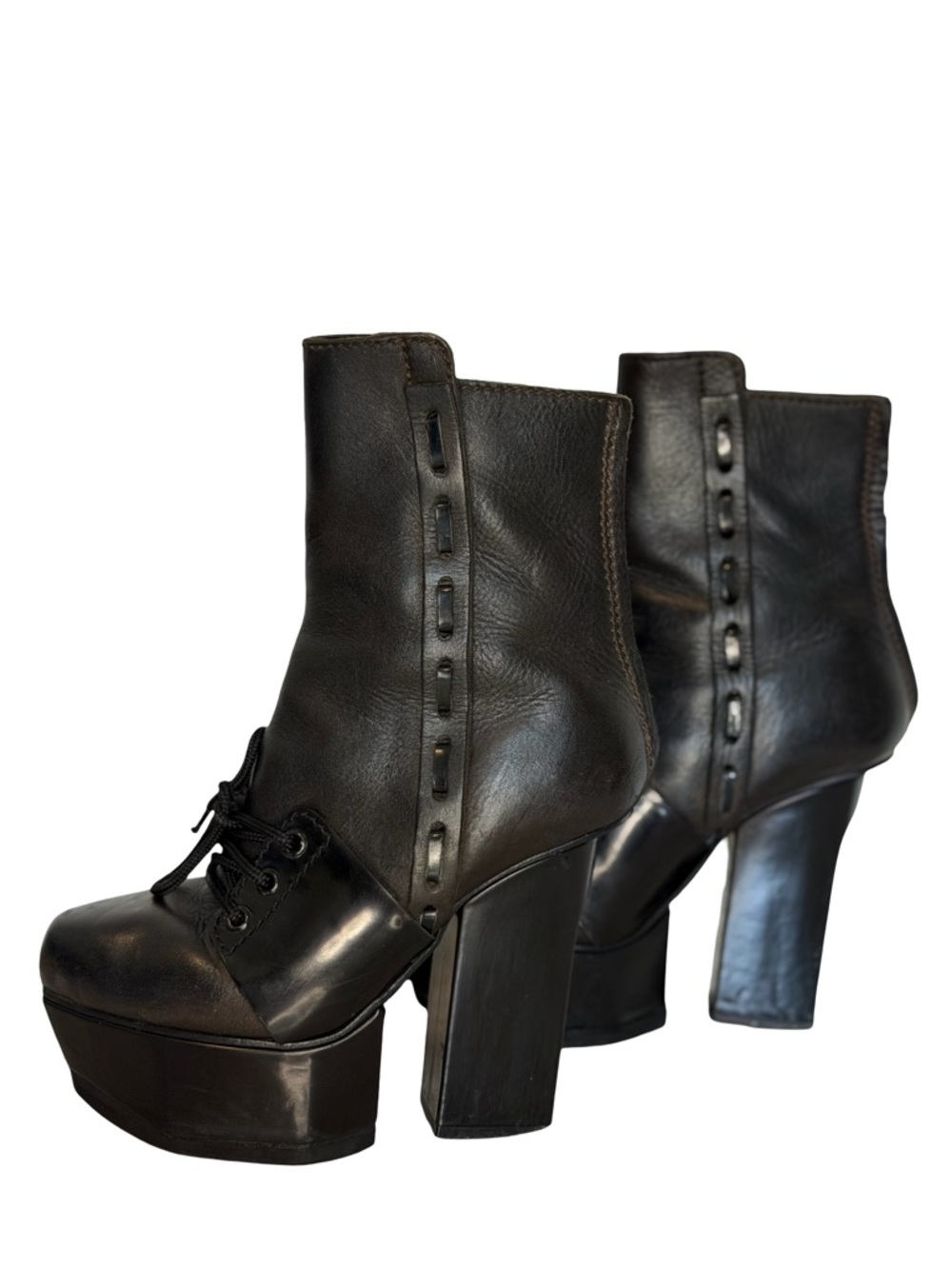 Acne Studios Pixel Platform  Boots Black Leather Lace Up Chunky Heel Women 37 - Picture 2 of 13
